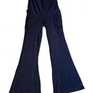 Maternity Pants Black Baby Bump Flare Fold-over Stretch Y2K Comfy Yoga Medium